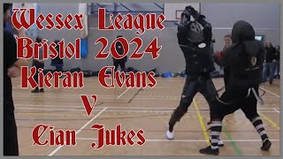 438 - HEMA Tournament - Kieran Evans vs Cian Jukes - Longsword B, Wessex League 2024 Bristol