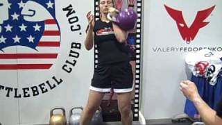 Lisa Garon Jerking the 20kg Kettlebell