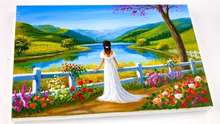 Serene Springtime Lake: Acrylic Landscape Painting Tutorial