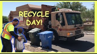 Boy Has Fun Chasing The Recycle Truck | GARBage Family Show