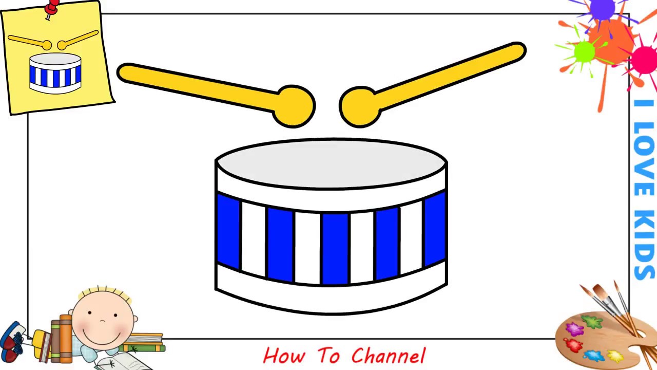 How To Draw A Drum EASY Step By Step For Kids, Beginners, Children 2 ...