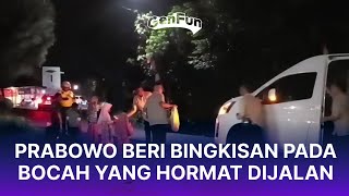 Prabowo Beri Bingkisan pada Bocah yang Hormat Dijalan Lewat Ajudannya