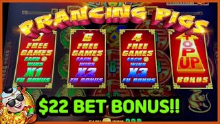 [4K] High Limit PRANCING PIG Slot Machine $22 Bet Bonus!!!!!!!!