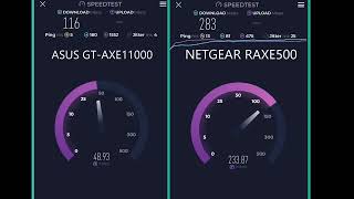 ASUS GT-AXE11000 vs NETGEAR RAXE500 5Ghz WiFi 6 Speed test
