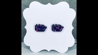 Black and Purple Small Flake Glitter Mini Kawaii Tabby Cat Kitten Stud Earrings