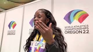 Shericka Jackson Asked About FloJo’s World Record After Running 21.45 To Win World Championships