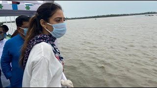 Nusrat Jahan visits Amphan effected areas of Hingalgunj