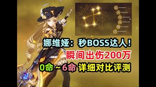 【原神】娜维娅：极速核弹，瞬间出伤200万秒BOSS！0~6命详细对比测评