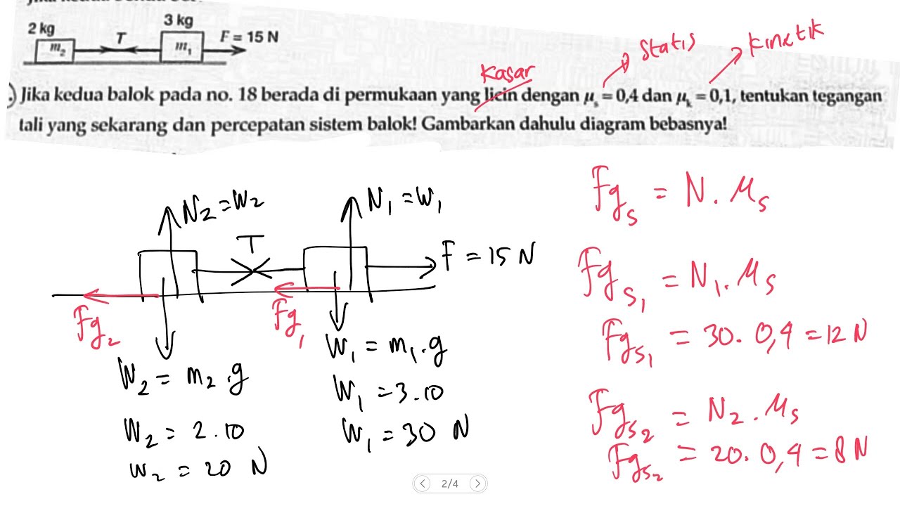 Menghitung Percepatan Dan Tegangan Tali Pada Benda Di Lantai Kasar ...