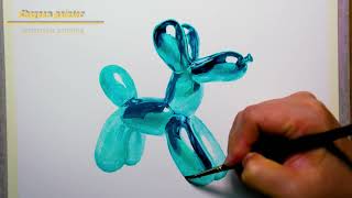 Watercolor Painting : ‘Balloon dog’ Jeff Koons | 기초수채화, 정물수채화, 제프 쿤스 파랑 벌룬독 그리기