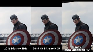 Captain America: Civil War Disney+ IMAX Enhanced vs 4K Blu-ray vs Blu-ray (HDR version)