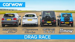 Bentayga Speed v AMG G63 v Cayenne Turbo v …Jimny?! - SUV DRAG RACE, ROLLING RACE & BRAKE TEST