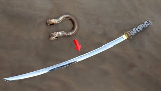 Forging a KATANA out of Rusted SHACKLE | Davids Profession