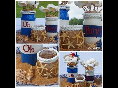 Mason Jar Baby Shower Centerpiece / DIY / How to Create A Sail Away Boy Baby Shower Centerpiece Mason Jar Baby Shower Centerpiece / DIY / How to Create A Sail Away Boy Baby Shower Centerpiece