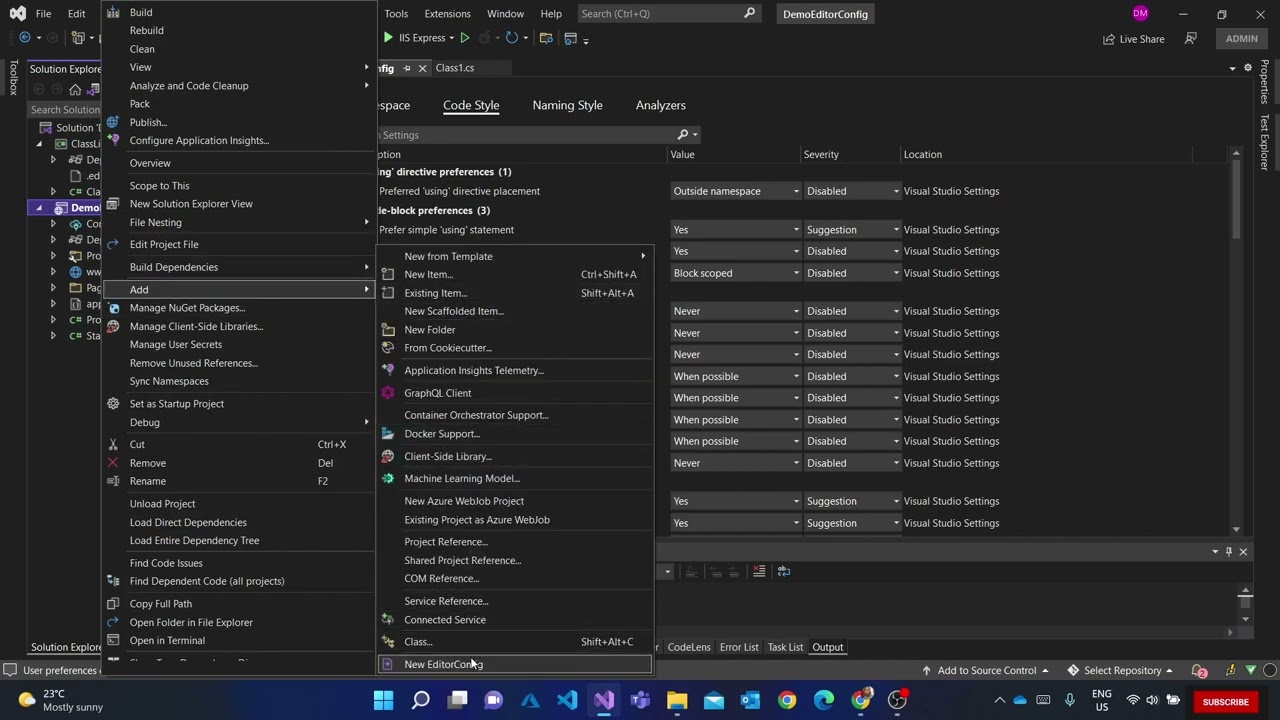 Using Editor Config In Visual Studio | .EditorConfig - YouTube