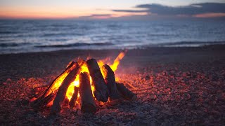 Campfire on the Beach with the Sound of Relaxing Ocean Waves