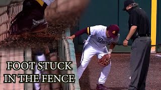 Fielder Gets His Foot Stuck in the Fence, a breakdown