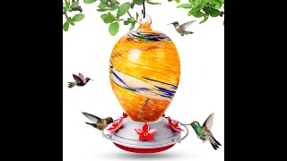 Pidemeo 32oz Hand Blown Glass Humming Bird Feeder