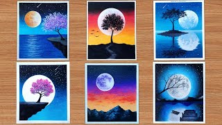 6 Easy Full Moon Oil Pastel Drawing || How to draw with oil pastel