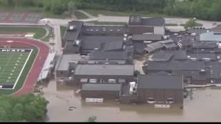 Eureka High School surrounded by water