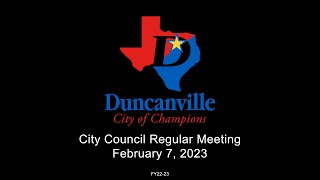 Duncanville, Texas City Council Regular Meeting for February 7, 2023