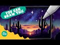 EASY Drawing Tutorial for Procreate - Draw a Desert Campfire Landscape