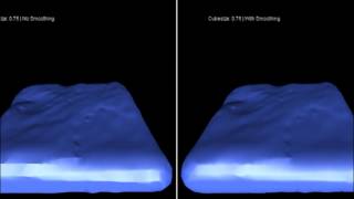 Marching Cubes Visualisation of SPH Fluid Simulation - Smoothing comparison