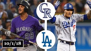 Colorado Rockies vs Los Angeles Dodgers Highlights || NL West Tiebreaker || October 1, 2018