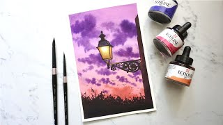 Bright Lamp Painting | Dramatic Sky | Watercolor Tutorial