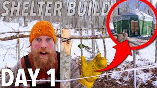 Winter Survival Yurt Shelter Build | Maine Arctic Blast Survival Challenge Day 1 of 7 Overnight!