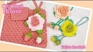 งานถักโครเชต์จากเศษไหมพรม นำมาถักเป็นพวงดอกกุหลาบสวยไว้ห้อยกระเป๋า | crochet easy rose keychain