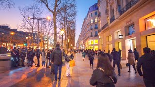 Paris Walk at Dusk along Champs-Élysées - Famous Shopping Avenue 🇫🇷 4K 60FPS