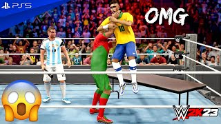 WWE 2K23 - Messi & Cristiano vs Mbappe & Haaland vs Neymar & Vinicius - Triple Threat Tag Team Match