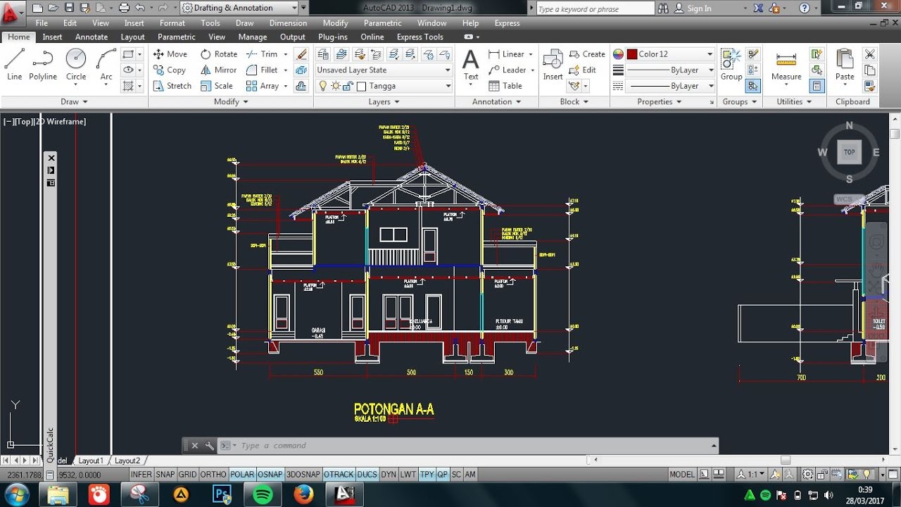 Cara Membuat Potongan Di Autocad ( Building Section In Autocad ) - YouTube