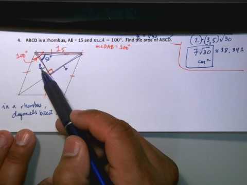Area of Rhombus when given side length and interior angle Area of Rhombus when given side length and interior angle
