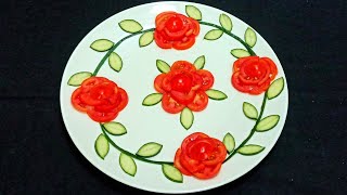 Beautiful Salad Decoration Idea! Salad Plate Decoration With Tomato & Cucumber! Salad Carving Trick