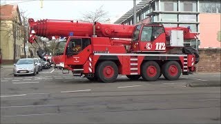 Feuerwehrkran BF Karlsruhe FW West auf Einsatzfahrt mit Pressluft