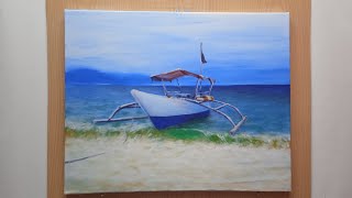 Anchored Boat | Time Lapse | Acrylic Seascape Painting | PHILIPPINES 🇵🇭