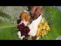 pothichor kerala meal wrapping with banana leaf shorts