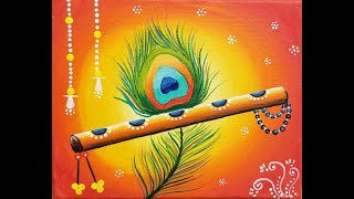 Krishna Flute & Peacock Feather/ Acrylic painting step by step / Janmashtami special/Canvas painting