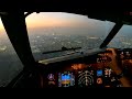 4K Boeing 737 Beautiful Sunset Cockpit Landing in Dubai (DXB/OMDB)