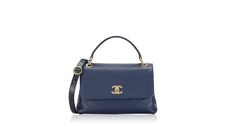 Chanel Calfskin Chevron Elaphe Chic Small Top Handle Flap Bag Blue