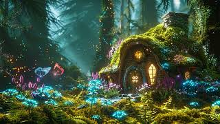 Magical Green Moss House \u0026 Glows Flowers 🍃 Myster Forest Music w/ Nature | Heal Soul, Relax Mind