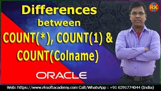 Differences between COUNT(*), COUNT(1) and COUNT(Colname) | Oracle Aggregare Functions | SQL COUNT()