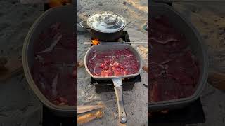 معرفی غذا برای کمپینگ|در کمپ غذا چی بخوریم؟|گوشت ورقه شده گوساله#استیک با پولو کره ای #کمپینگ #کمپ