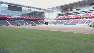 Crews replace the sod at St. Louis CITY SC's stadium