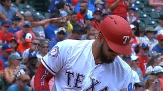 BAL@TEX: Rangers booth on players wearing Pudge gear