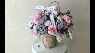 ENG 파스텔 컬러의 카네이션 꽃 바구니 만들기 초보 수업 How to make a pastel-color carnation flower basket