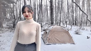 Camping in a hot tent that is comfortable even under freezing temperatures when it snows｜Camp ASMR