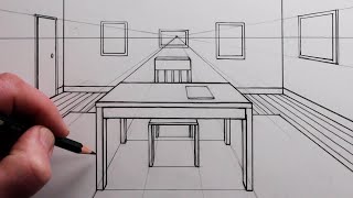 How to Draw a Table in a Room in One-Point Perspective: Narrated